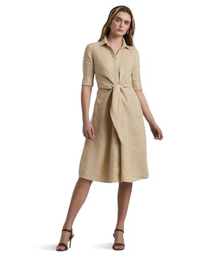 lauren ralph lauren womens tie-front linen shirtdress explorer sand 8