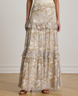 lauren ralph lauren womens tiered a line maxi skirt