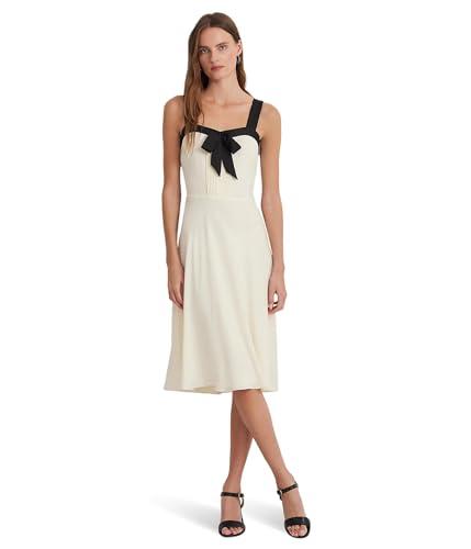 lauren ralph lauren womens two-tone georgette sleeveless dress mascarpone cream/black 16