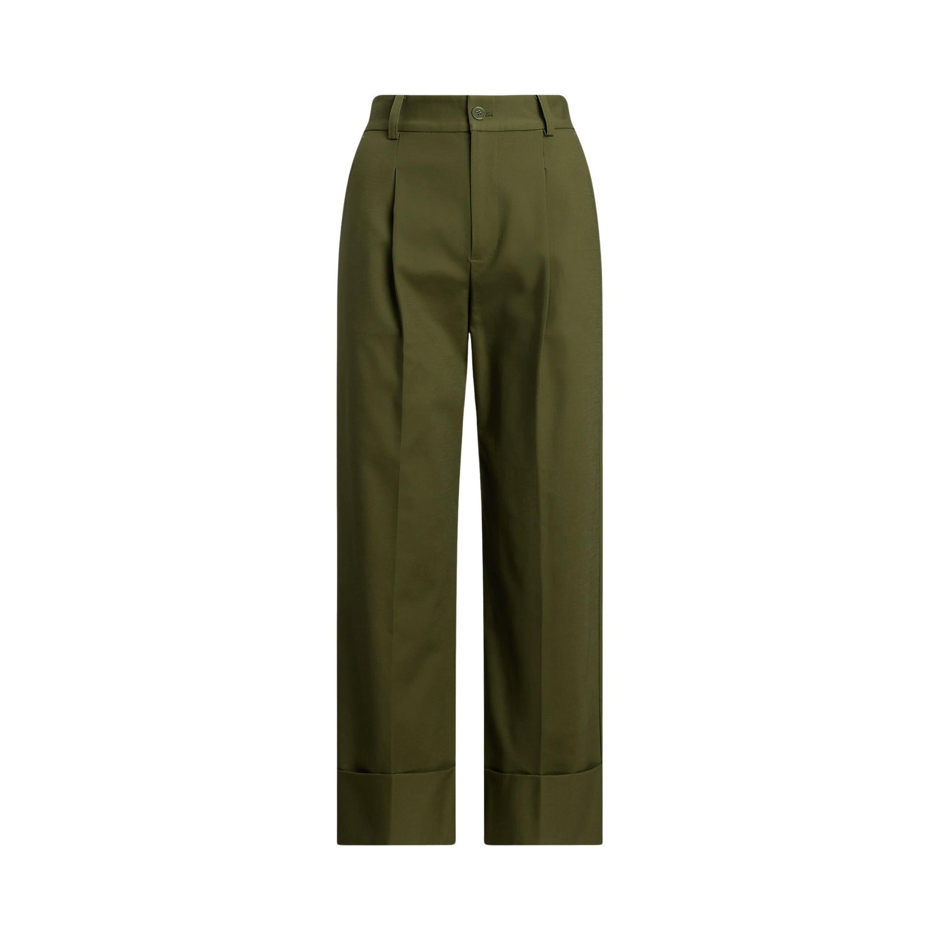 lauren ralph lauren zeeya ankle flat front green cotton elastane pant - women