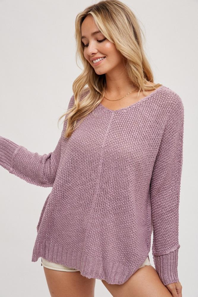 lavender chunky knit side slit sweater