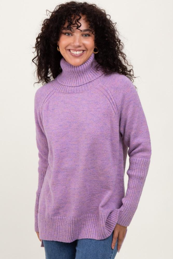 lavender contrast rib turtle neck sweater