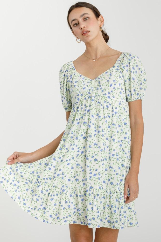 lavender floral babydoll mini dress