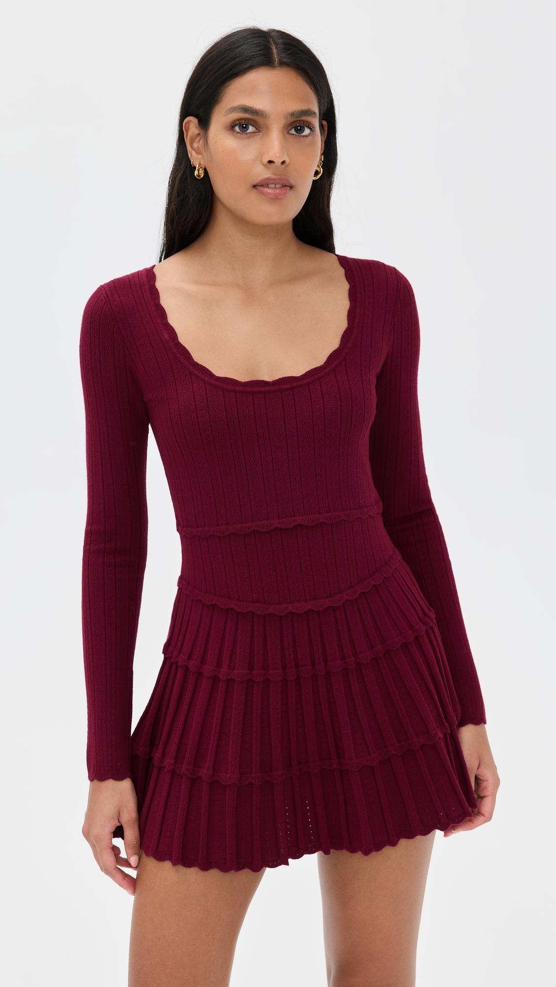 lavender long sleeve pointelle sweater minidress