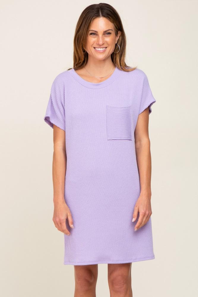 lavender ribbed front pocket dolman short sleeve dress