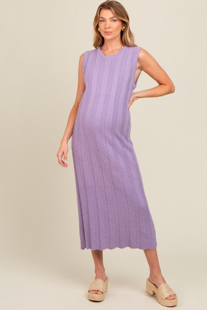 lavender ribbed knit sleeveless maternity dress