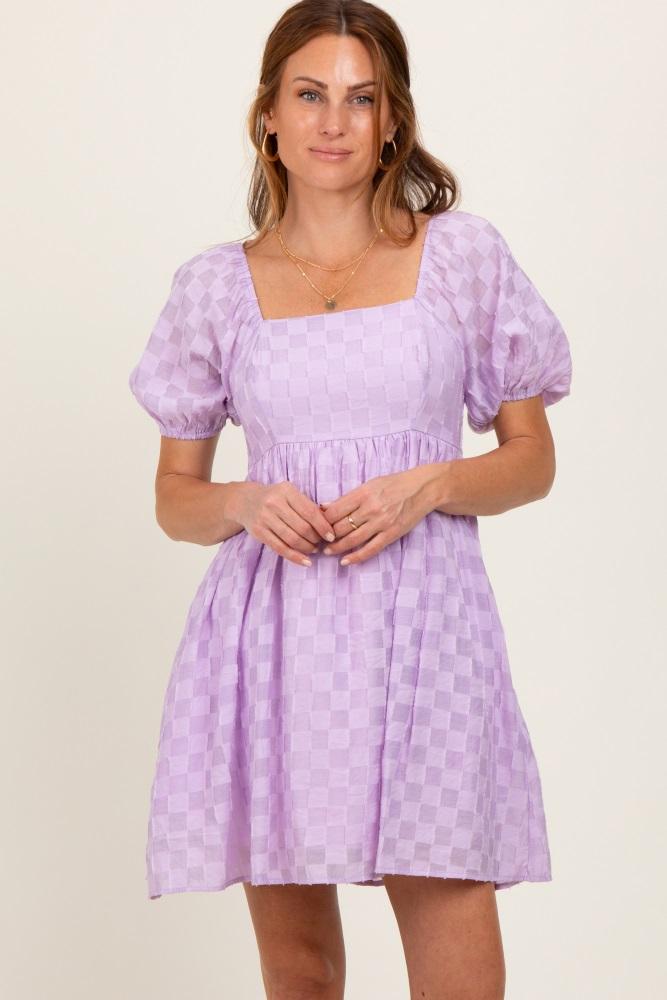 lavender smocked back textured babydoll mini dress