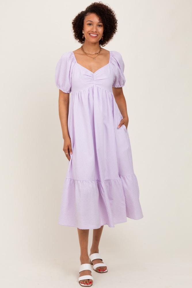 lavender sweetheart stripe smocked back midi dress