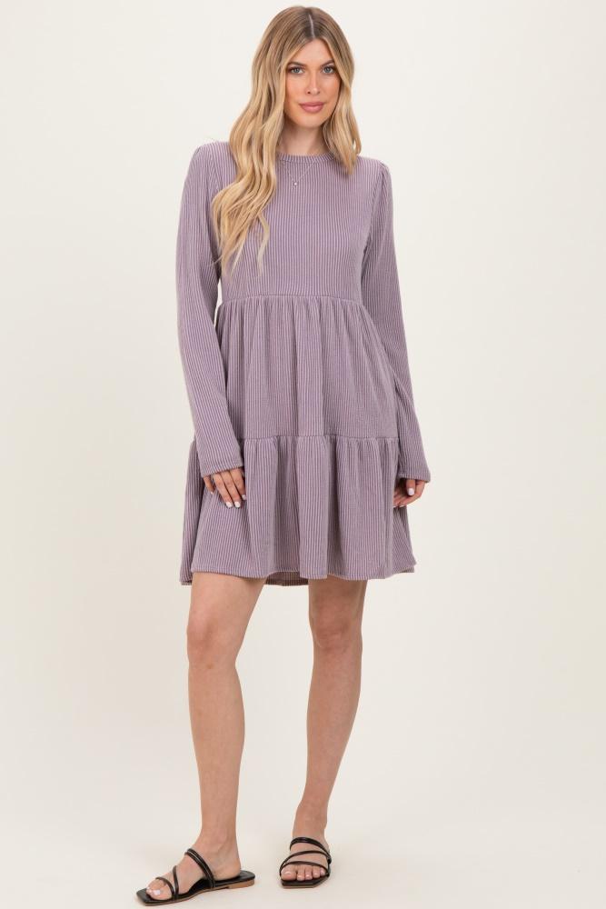 lavender textured rib tiered long sleeve dress