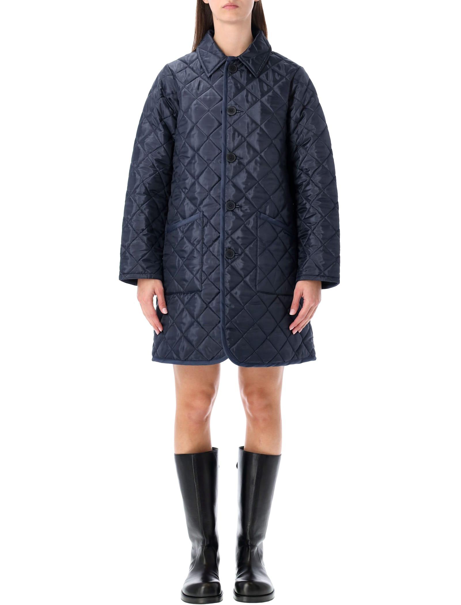 lavenham x comme des garçons girl blue long quilted coat