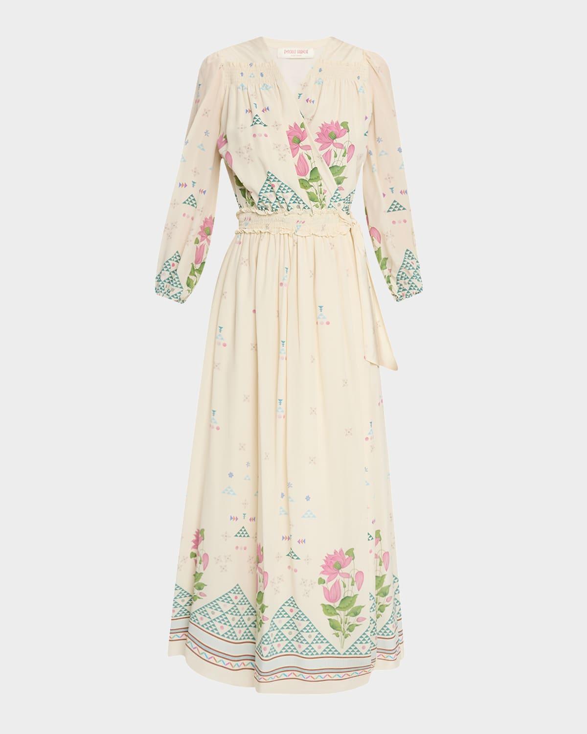 lavinia long-sleeve midi wrap dress