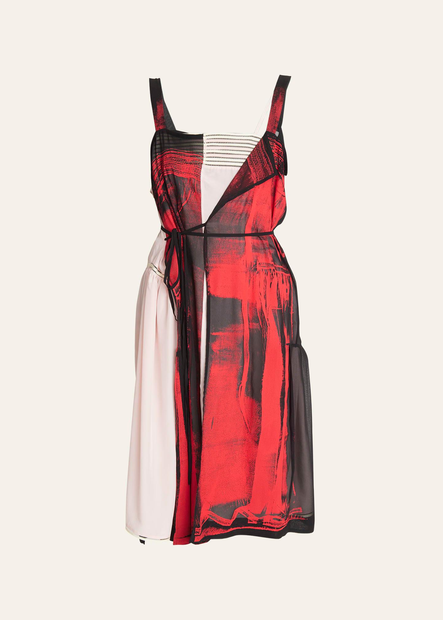 layered abstract self-tie silk dress