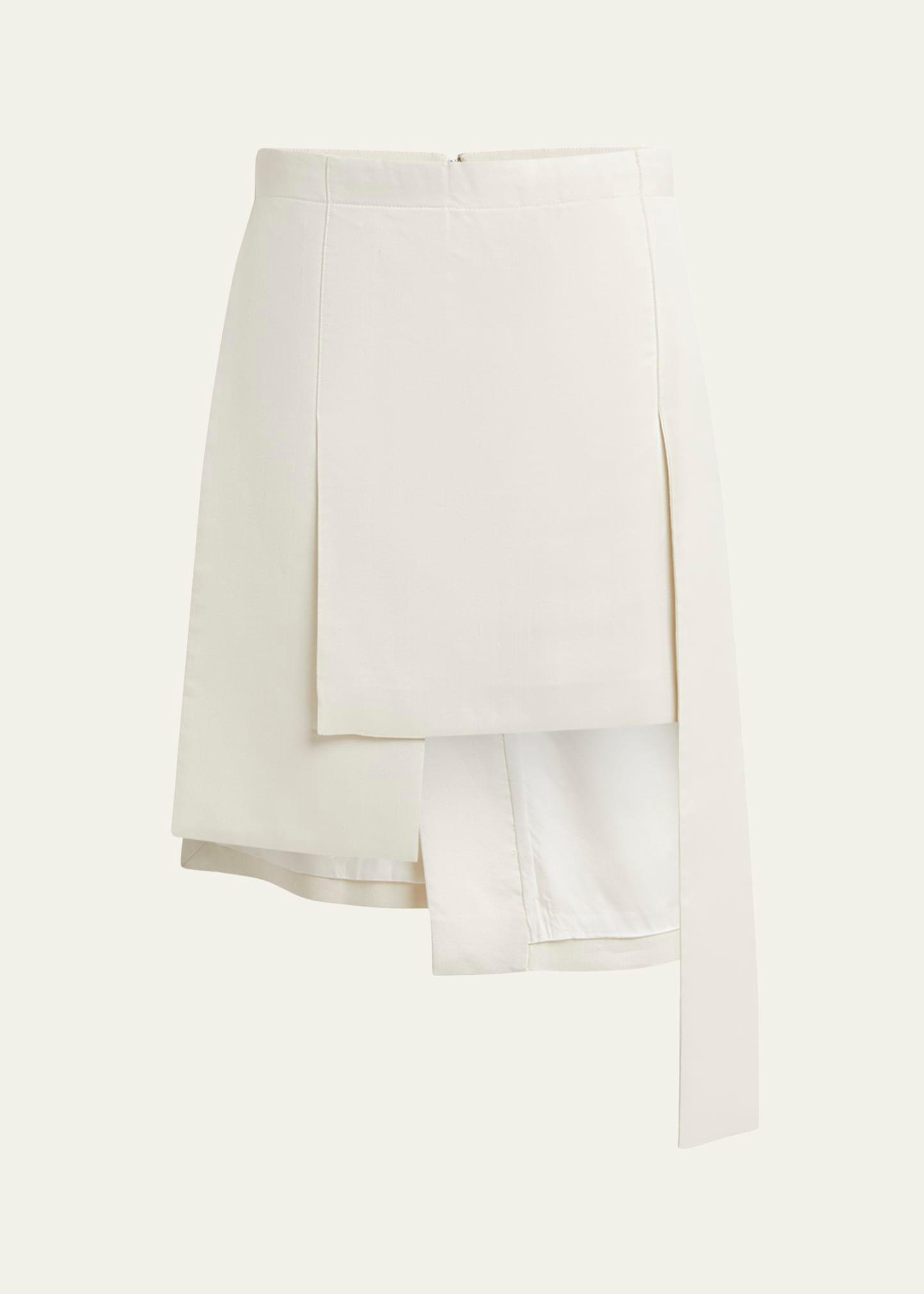 layered asymmetric silk wool midi skirt