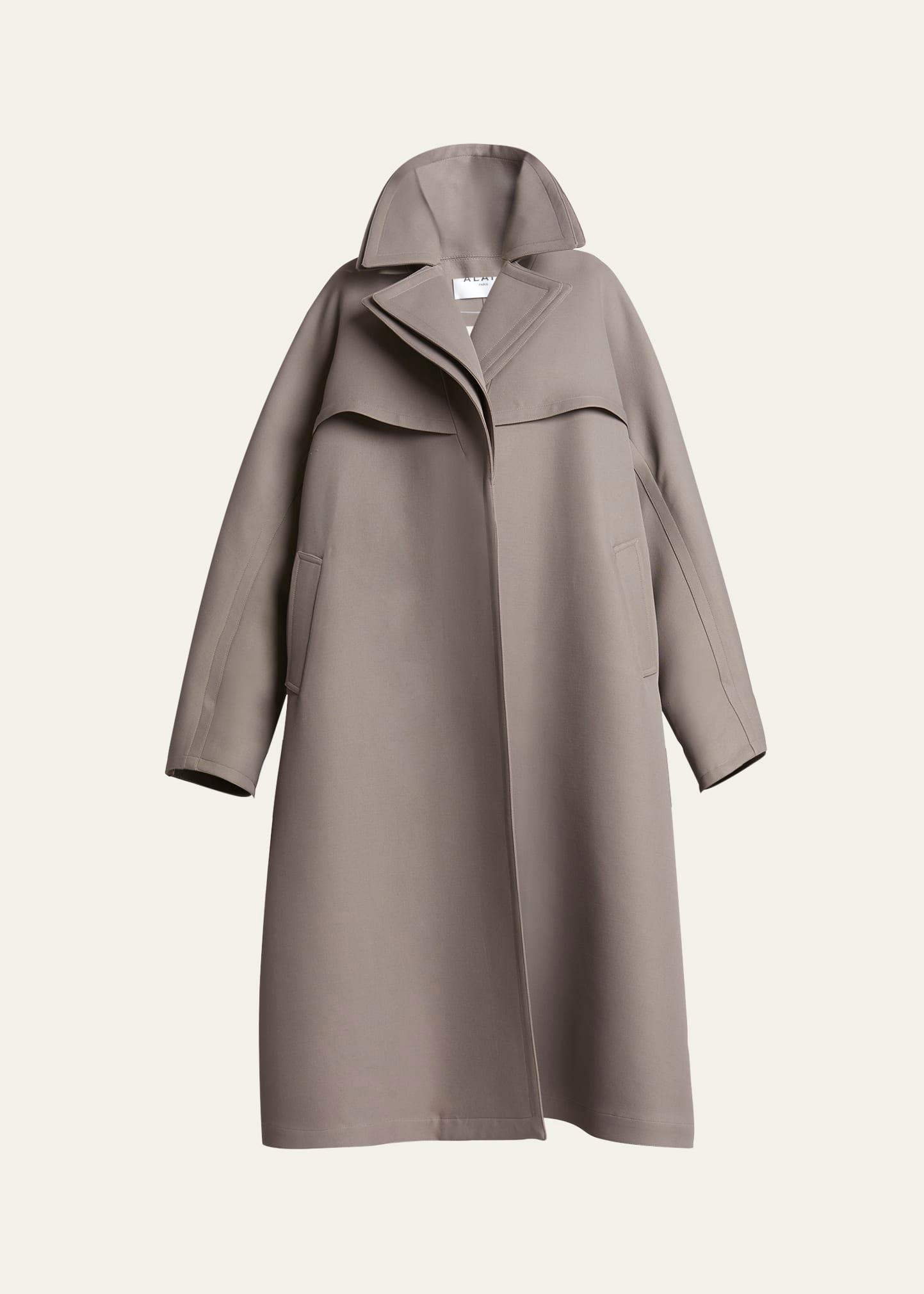 layered collar slit-sleeve trench coat