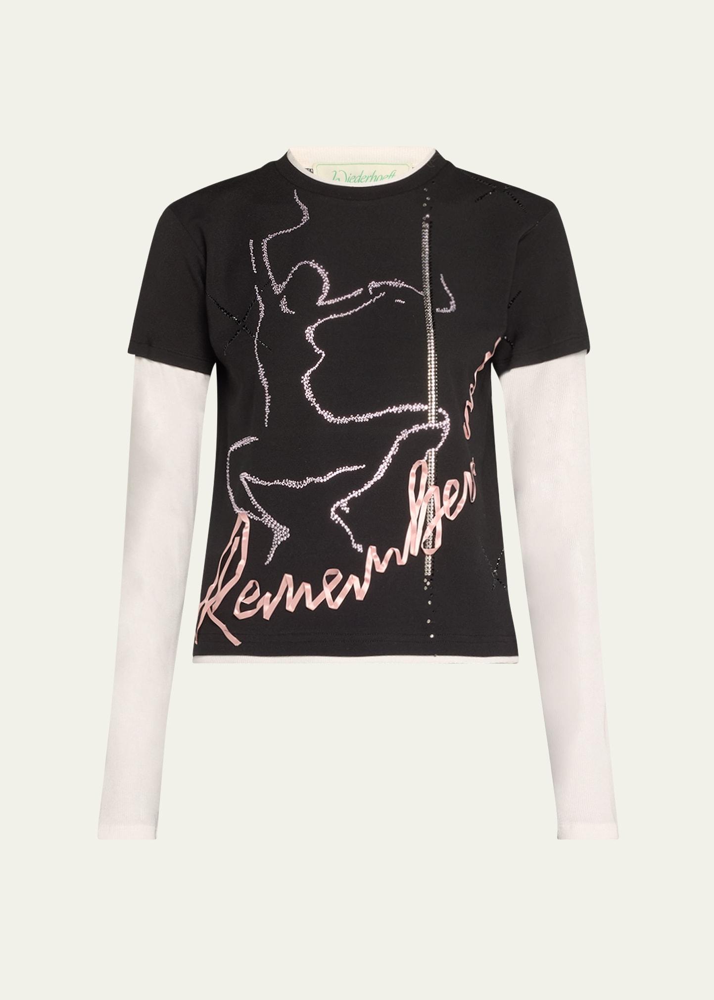 layered hotfix crystal remember me print t-shirt