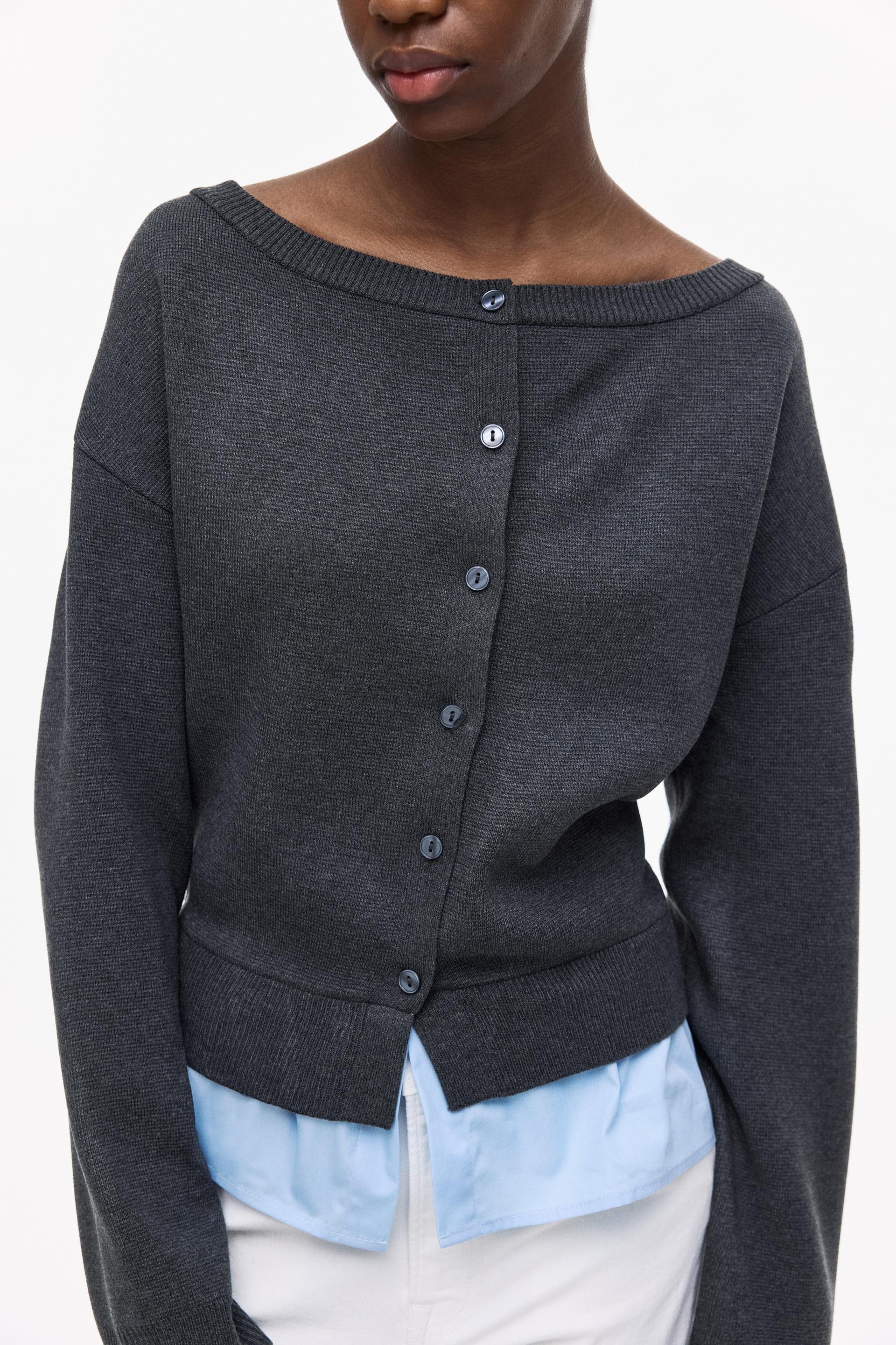 layered off-the-shoulder cardigan