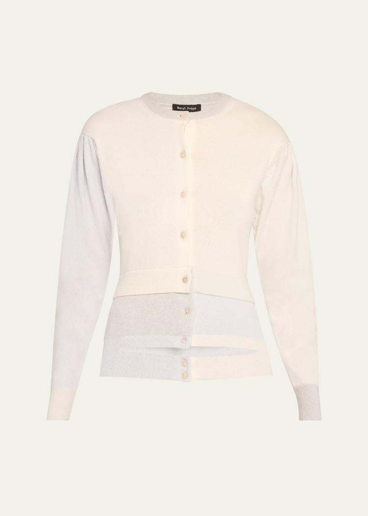 layered puff-sleeve cutout cashmere cardigan