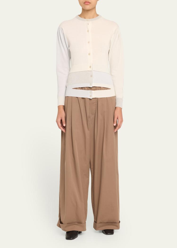 layered puff-sleeve cutout cashmere cardigan