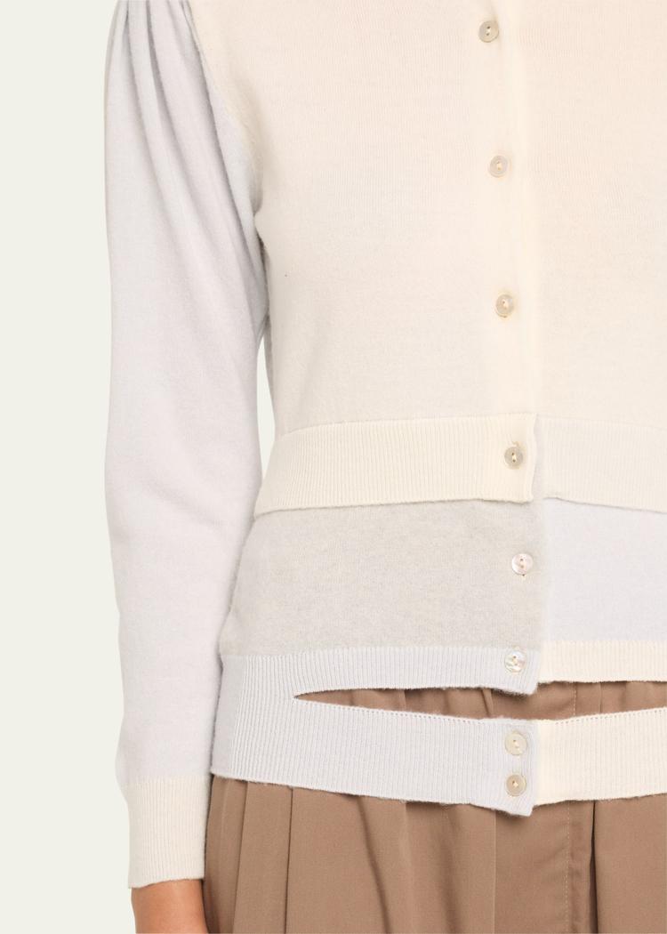 layered puff-sleeve cutout cashmere cardigan