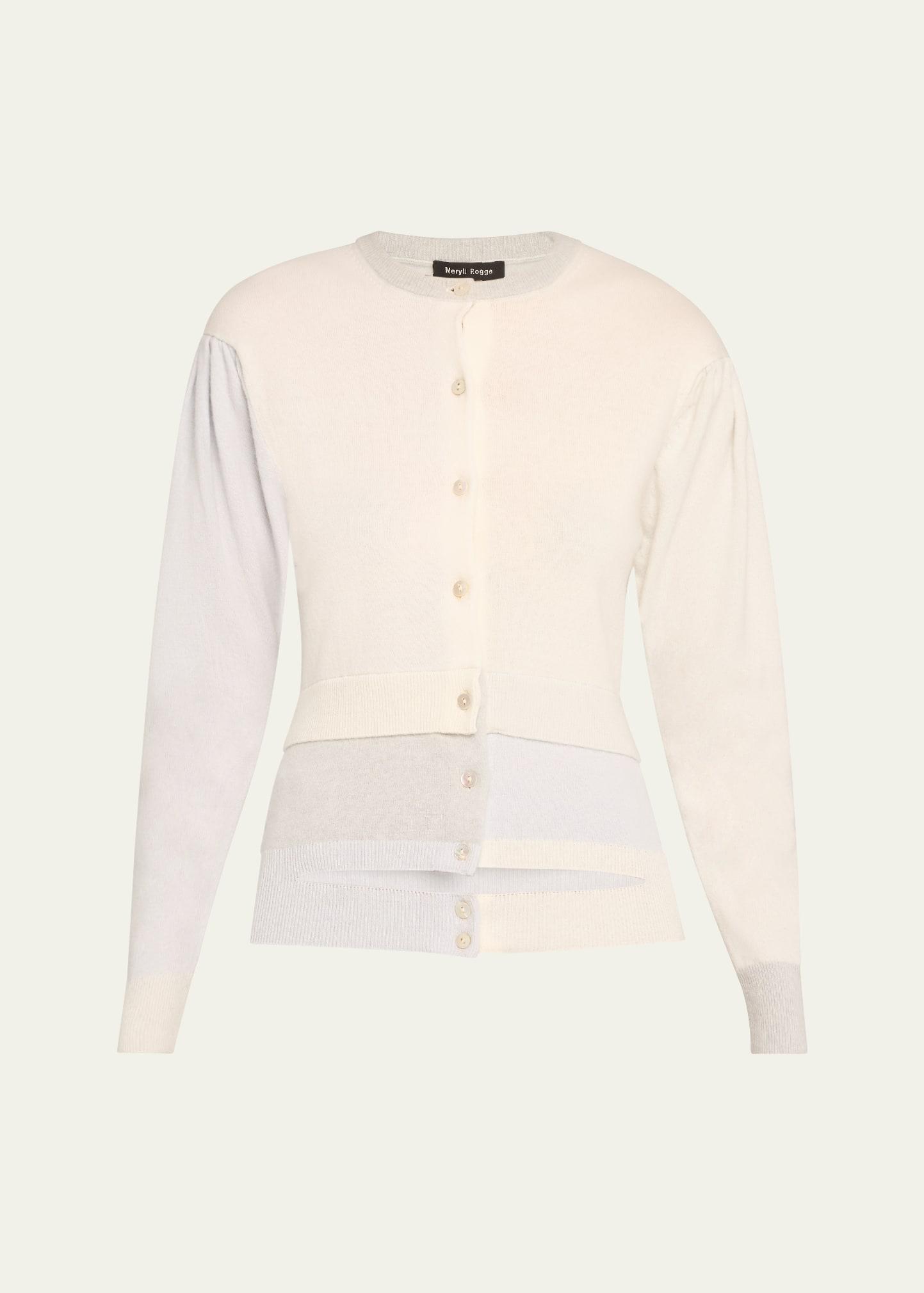 layered puff-sleeve cutout cashmere cardigan