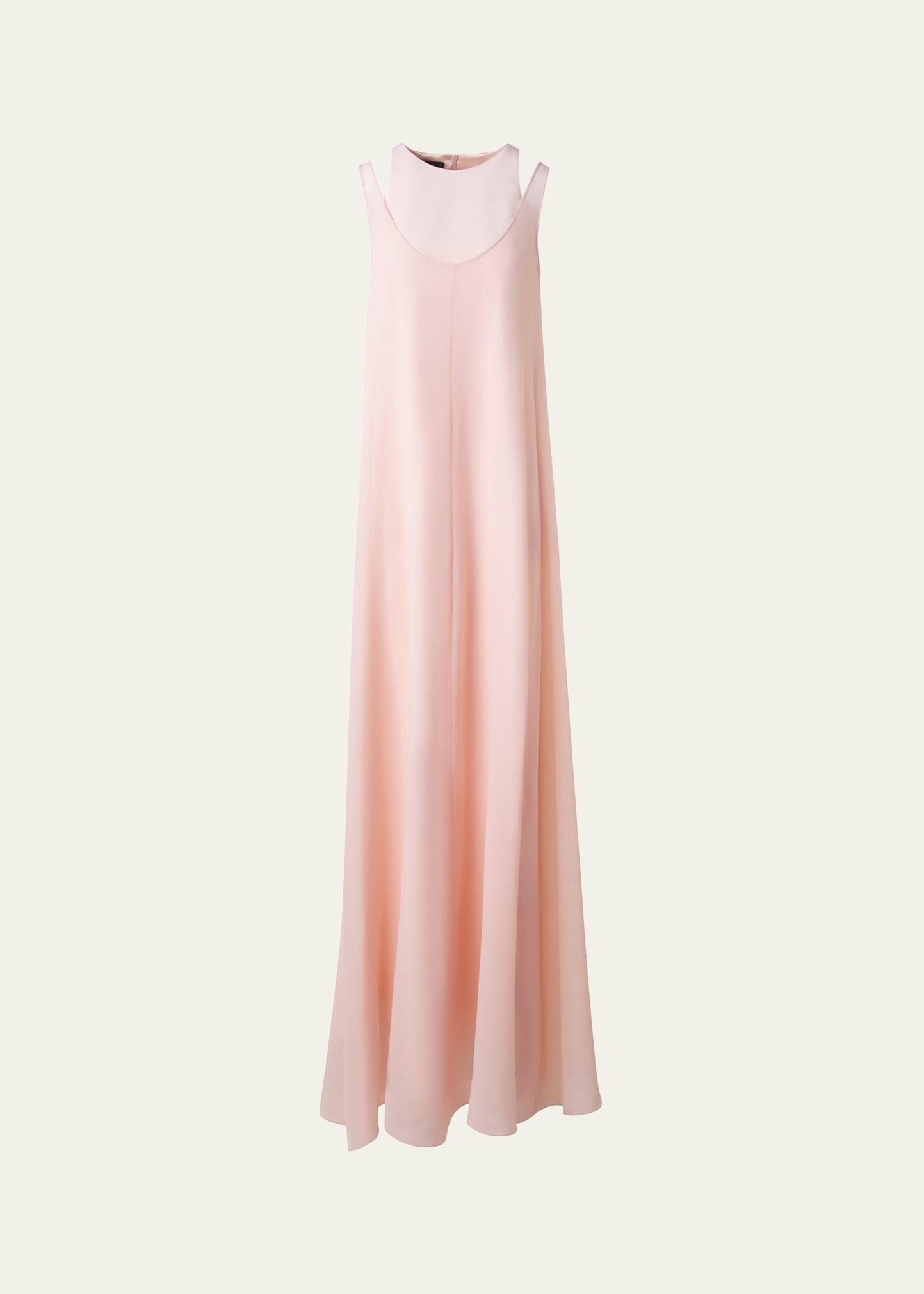 layered shoulder cutout silk gown