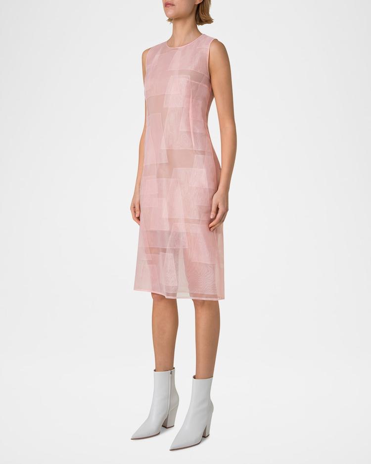layered trapezoid techno organza sleeveless dress