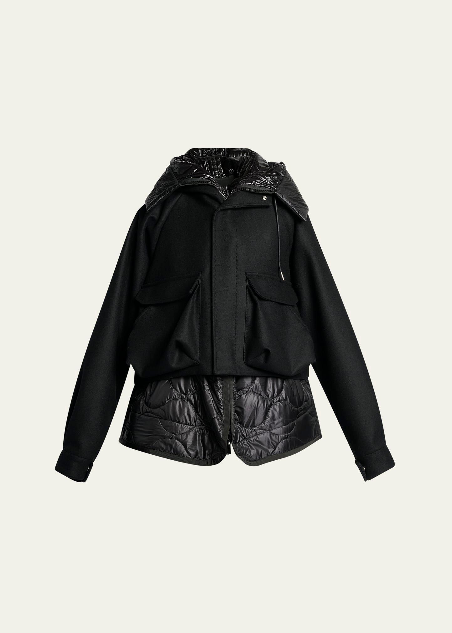 layered wool & quilted nylon cargo jacket