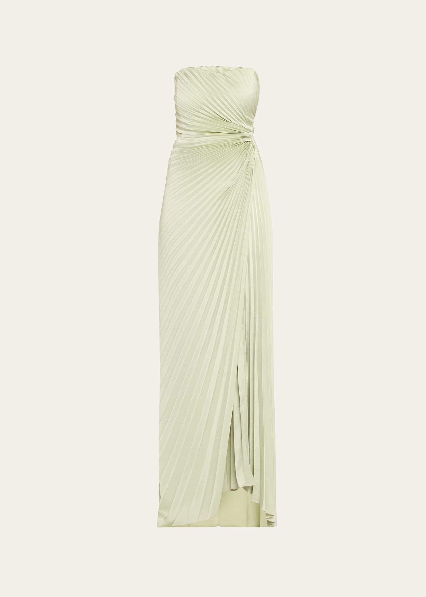 layla pleated strapless gown