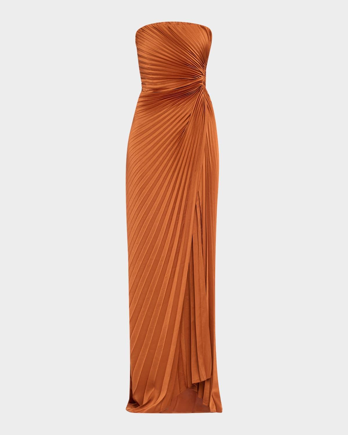 layla pleated strapless gown