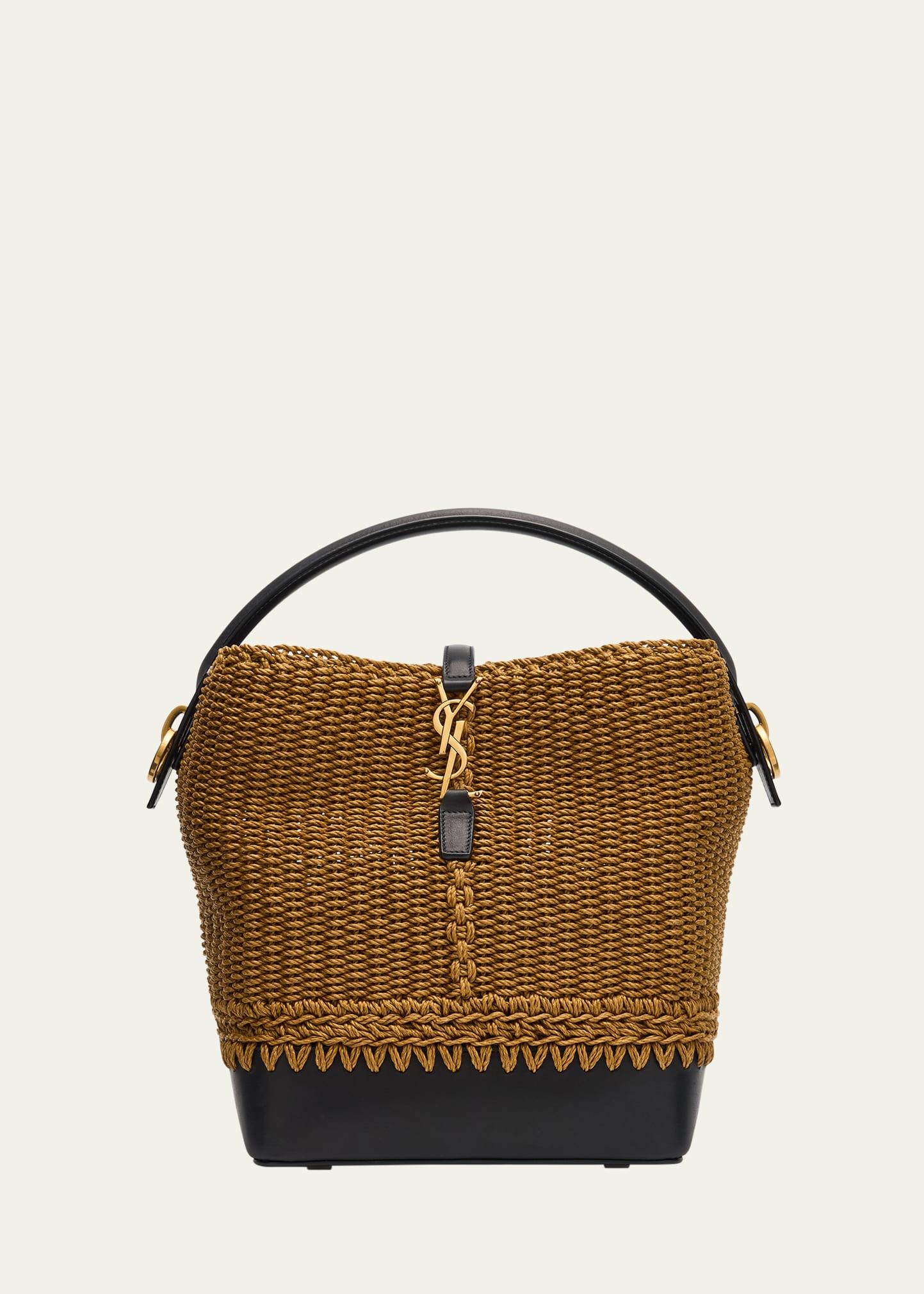 le 37 ysl bucket bag in raffia and leather