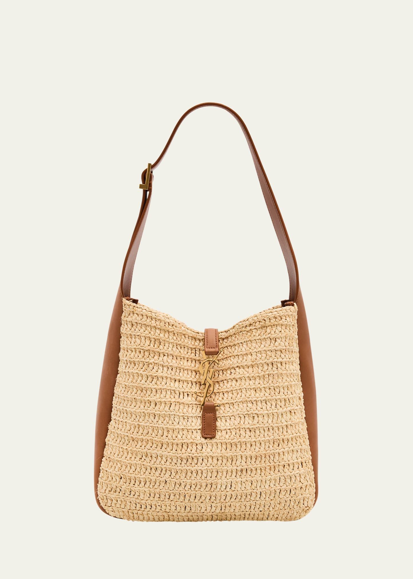 le 5 a 7 small hobo bag in raffia and leather