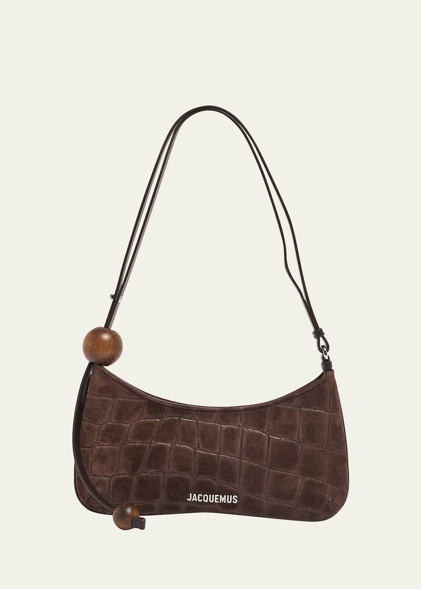 le bisou croc-embossed suede shoulder bag