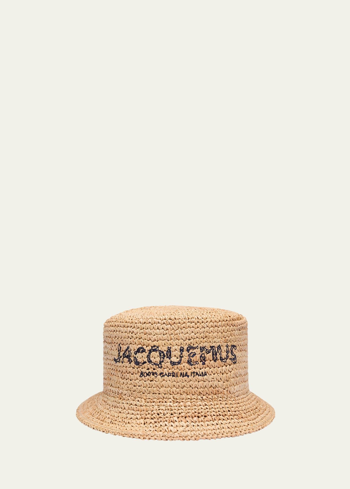 le bob pesco woven raffia & straw bucket hat