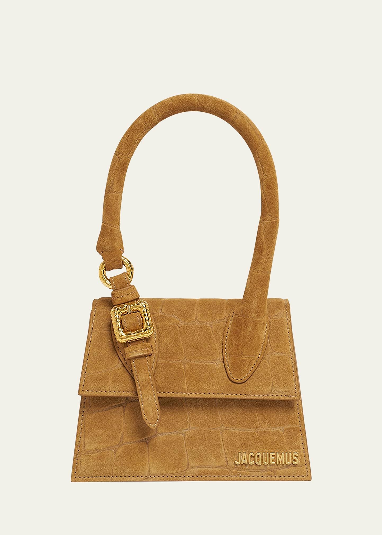 le chiquito moyen croc-embossed suede top-handle bag