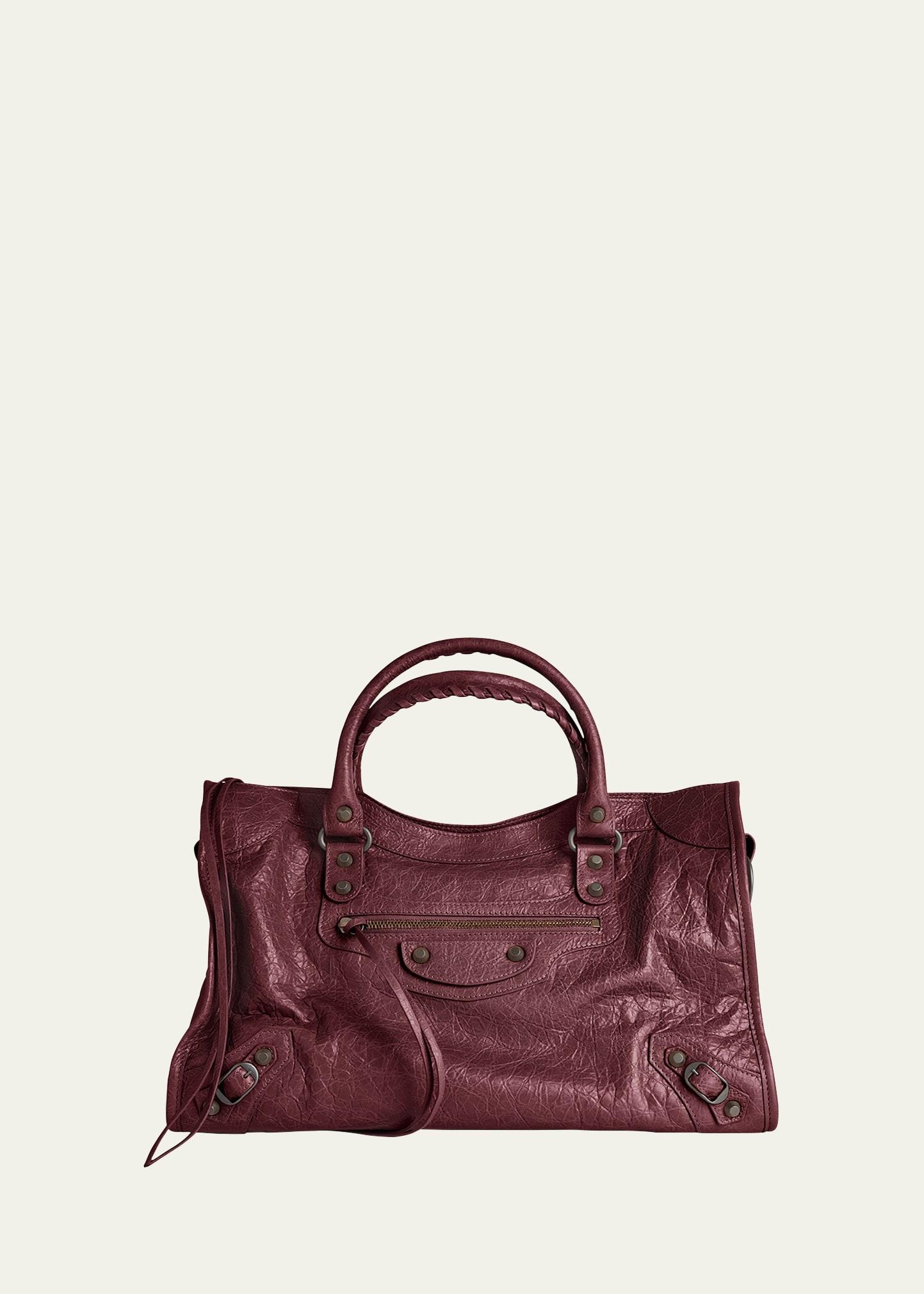 le city medium crinkled leather top-handle bag