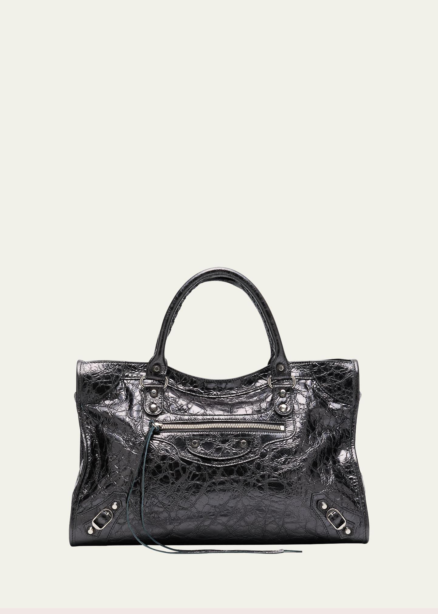 le city medium metallic leather top-handle bag