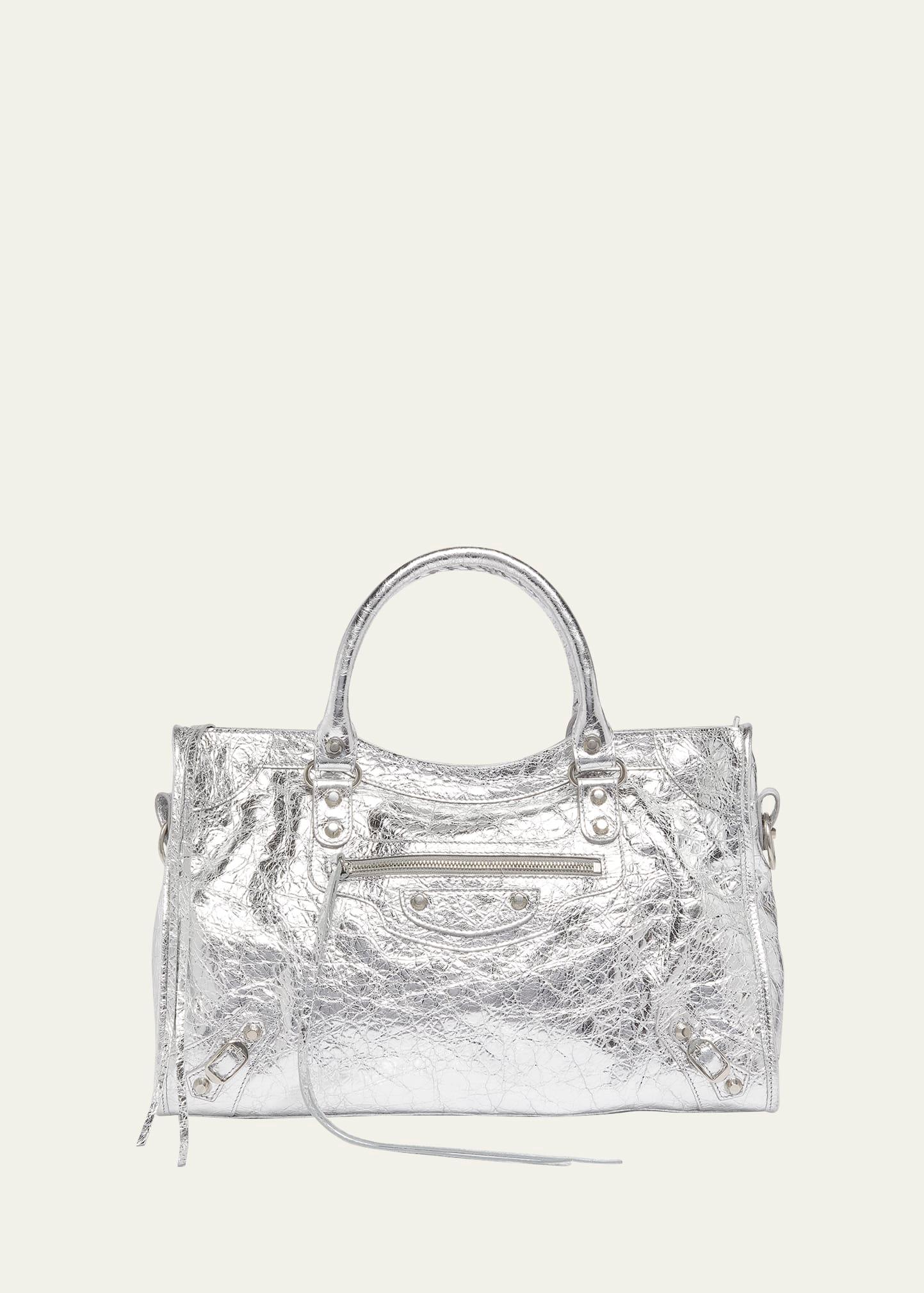 le city medium metallic leather tote bag
