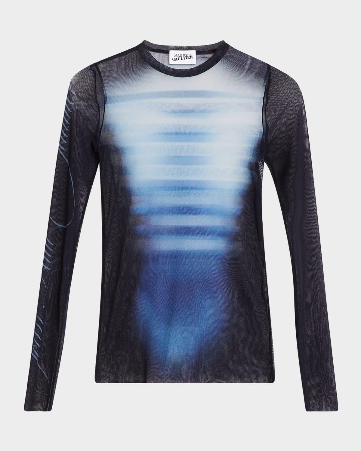 le male print mesh long-sleeve top