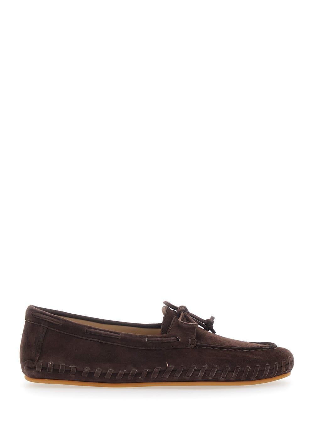 le monde beryl brown loafers with bow detail on the front in suede woman