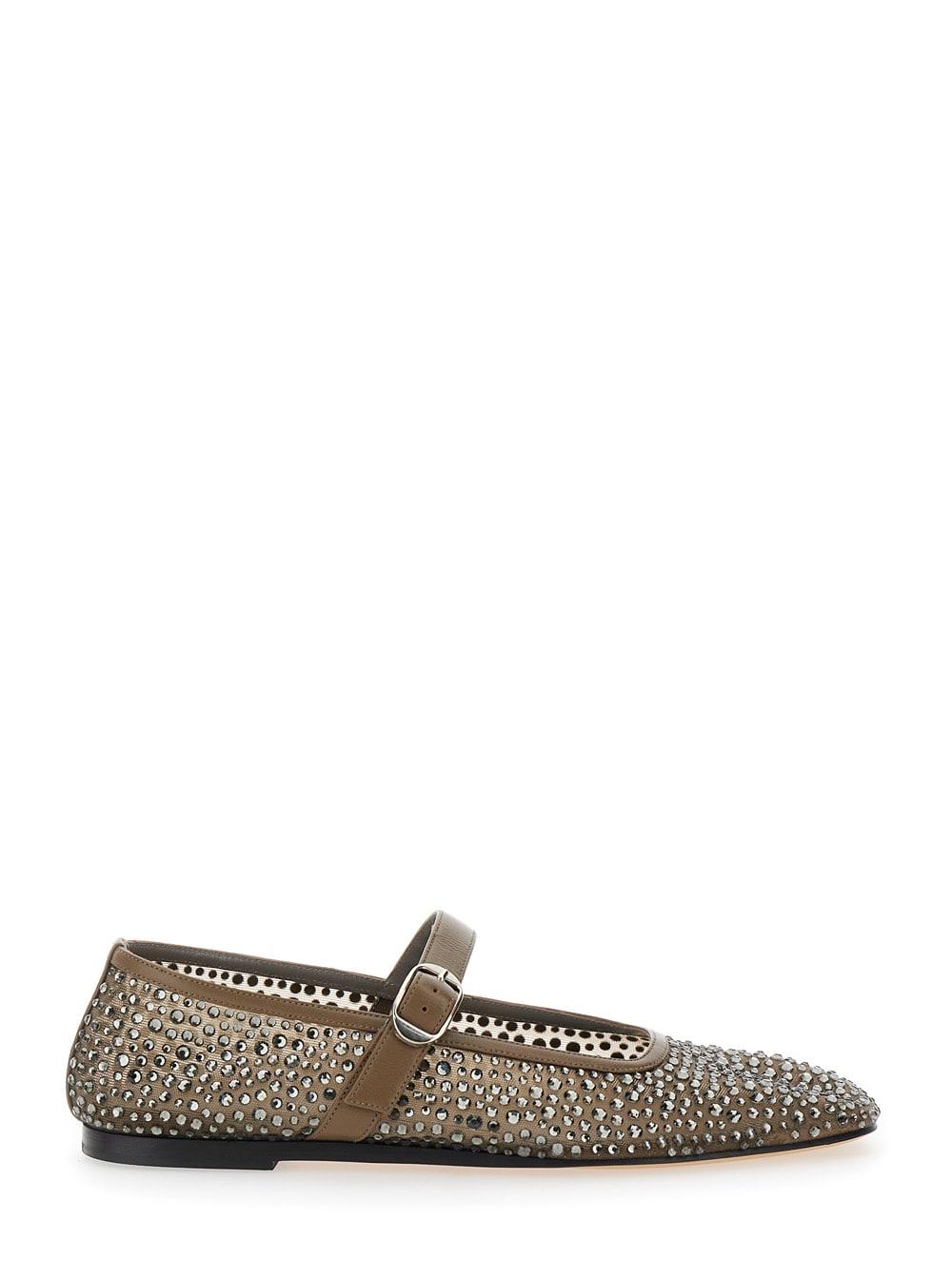 le monde beryl mary jane metallic ballet flats with strap and all-over beading in fabric woman