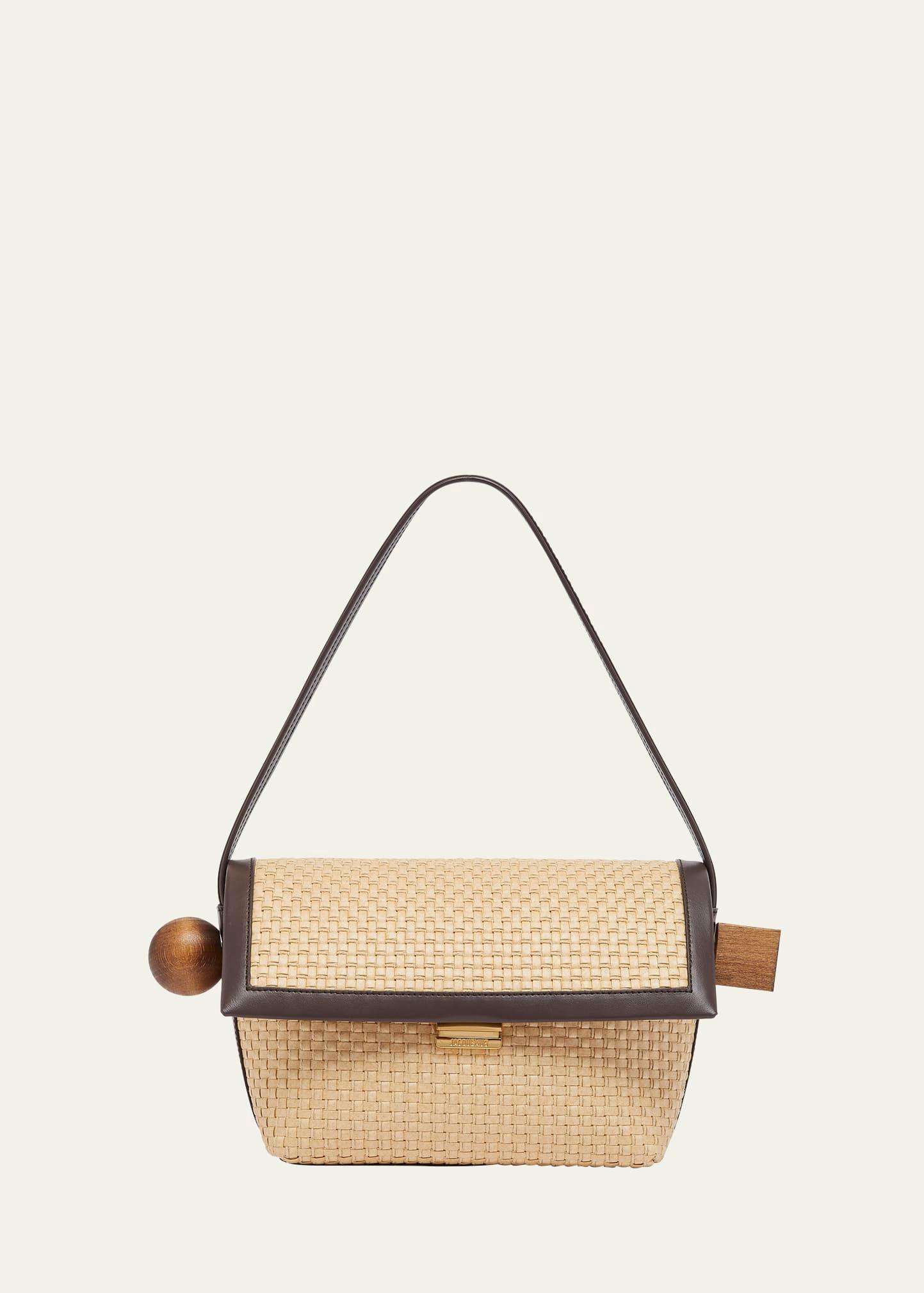 le rond geometric raffia shoulder bag