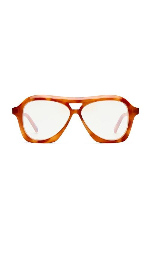 le specs drizzle blue light glasses in brown.