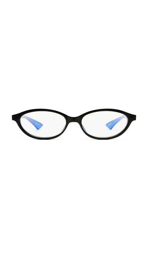 le specs duskfall blue light glasses in black.