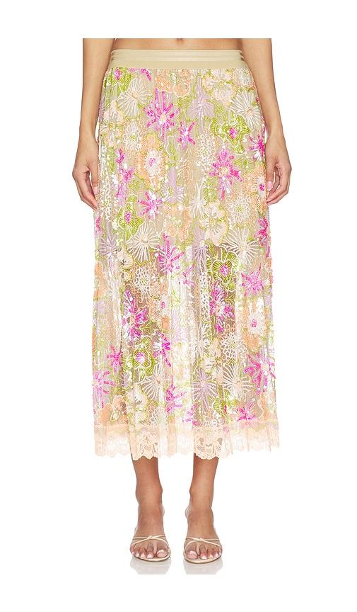 le superbe flori culture pleated skirt in neutral,pink.
