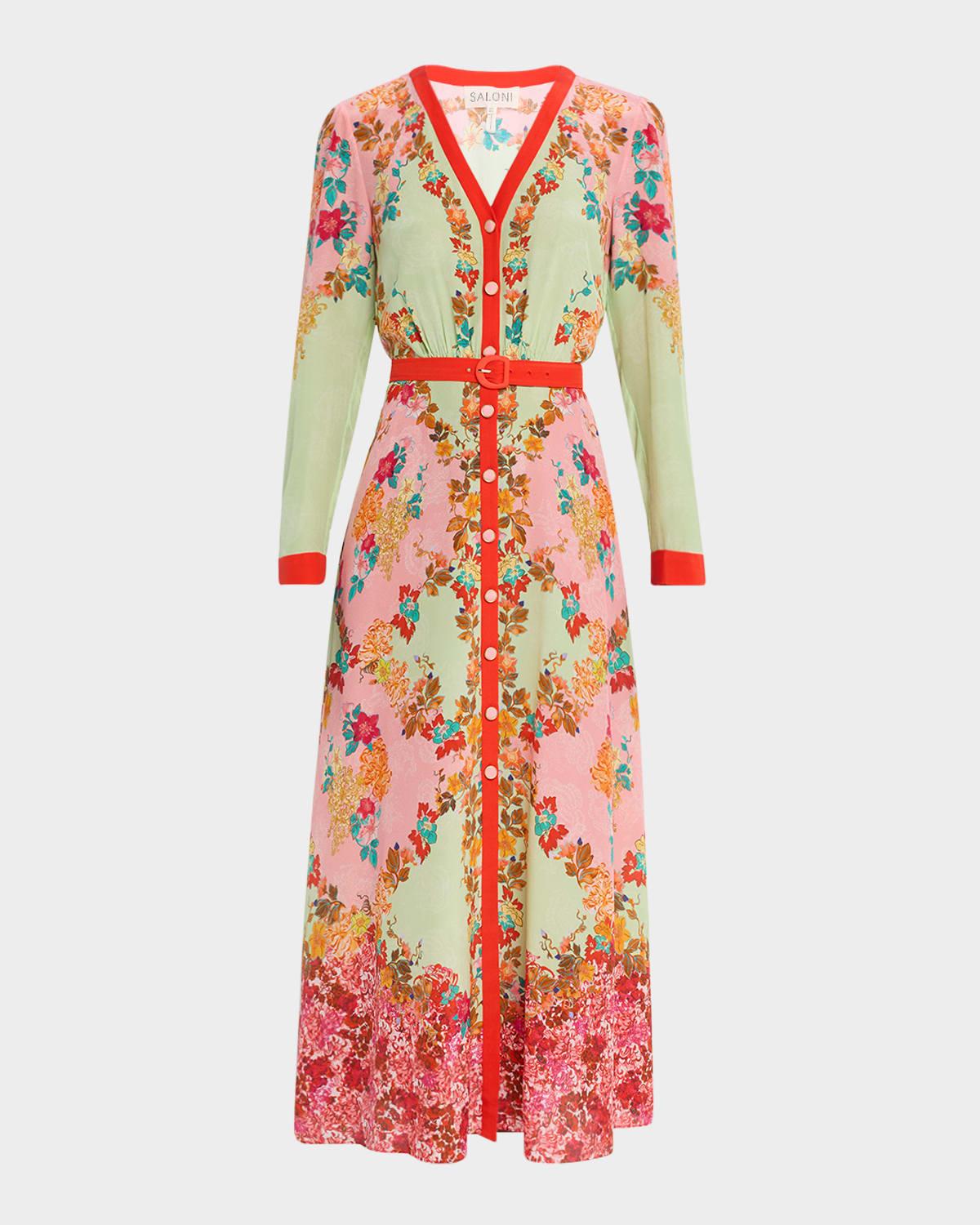 lea button-front printed midi silk shirtdress