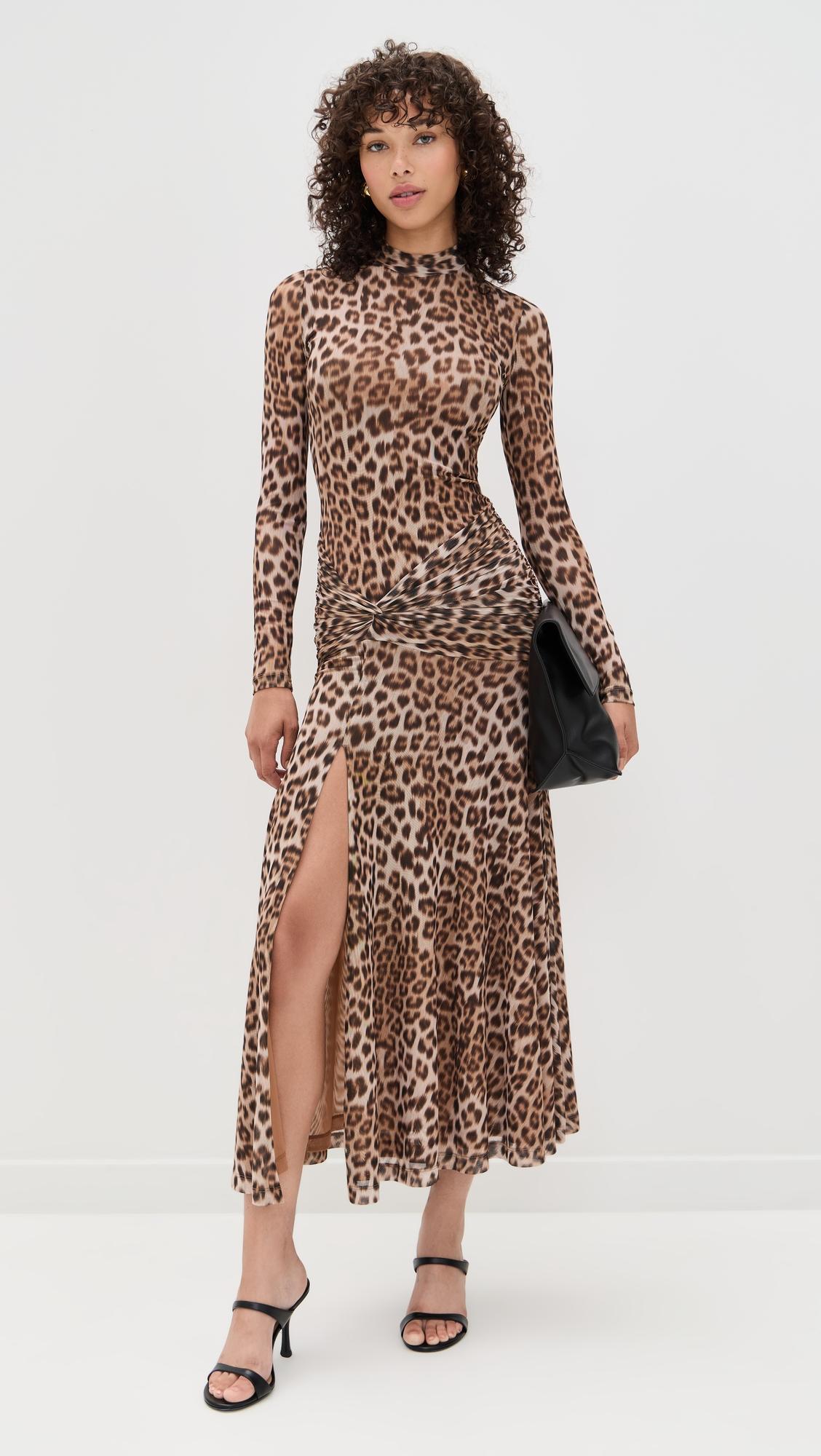 lea printed mesh midi dress