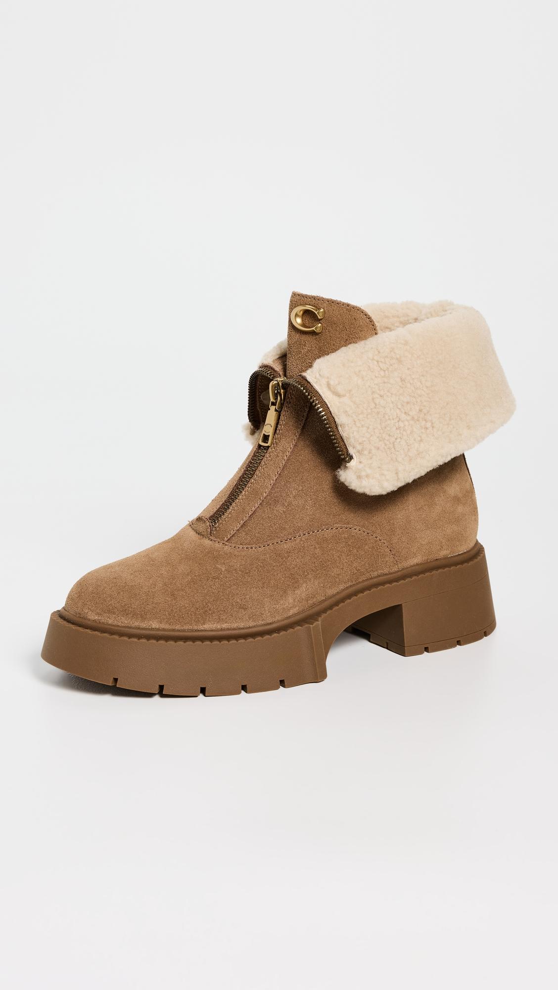 leah platform suede shearling zip booties