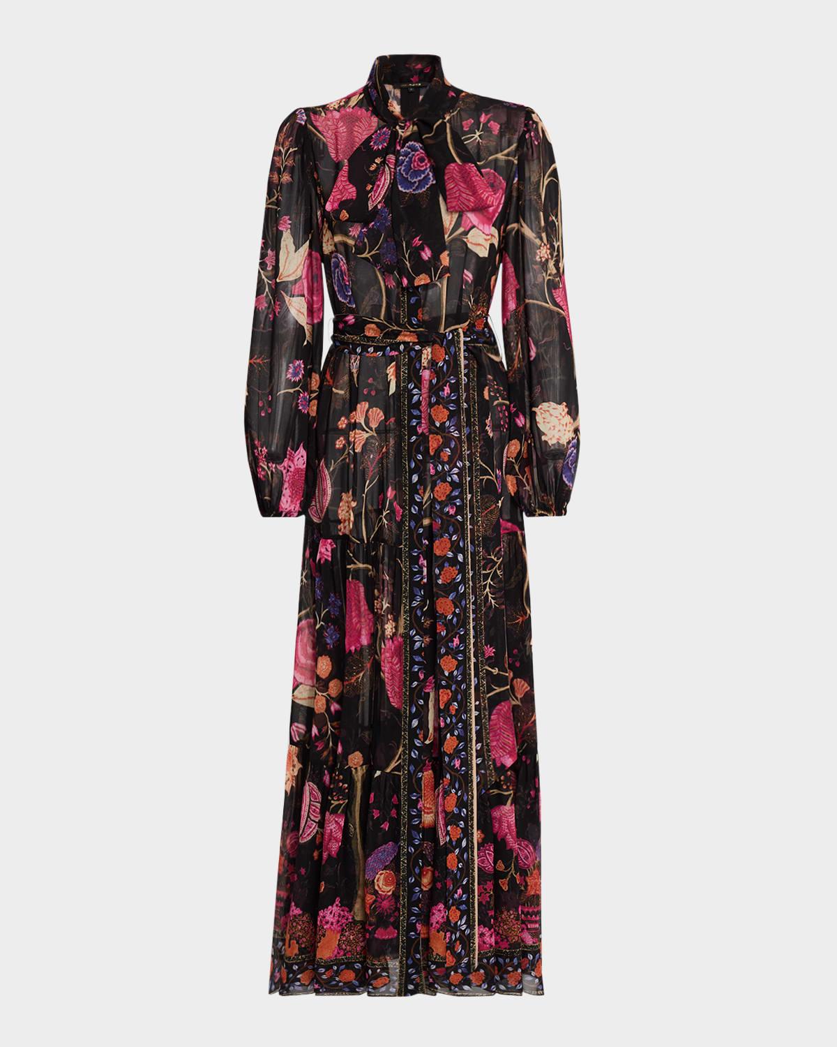 leah tiered floral-print chiffon maxi dress