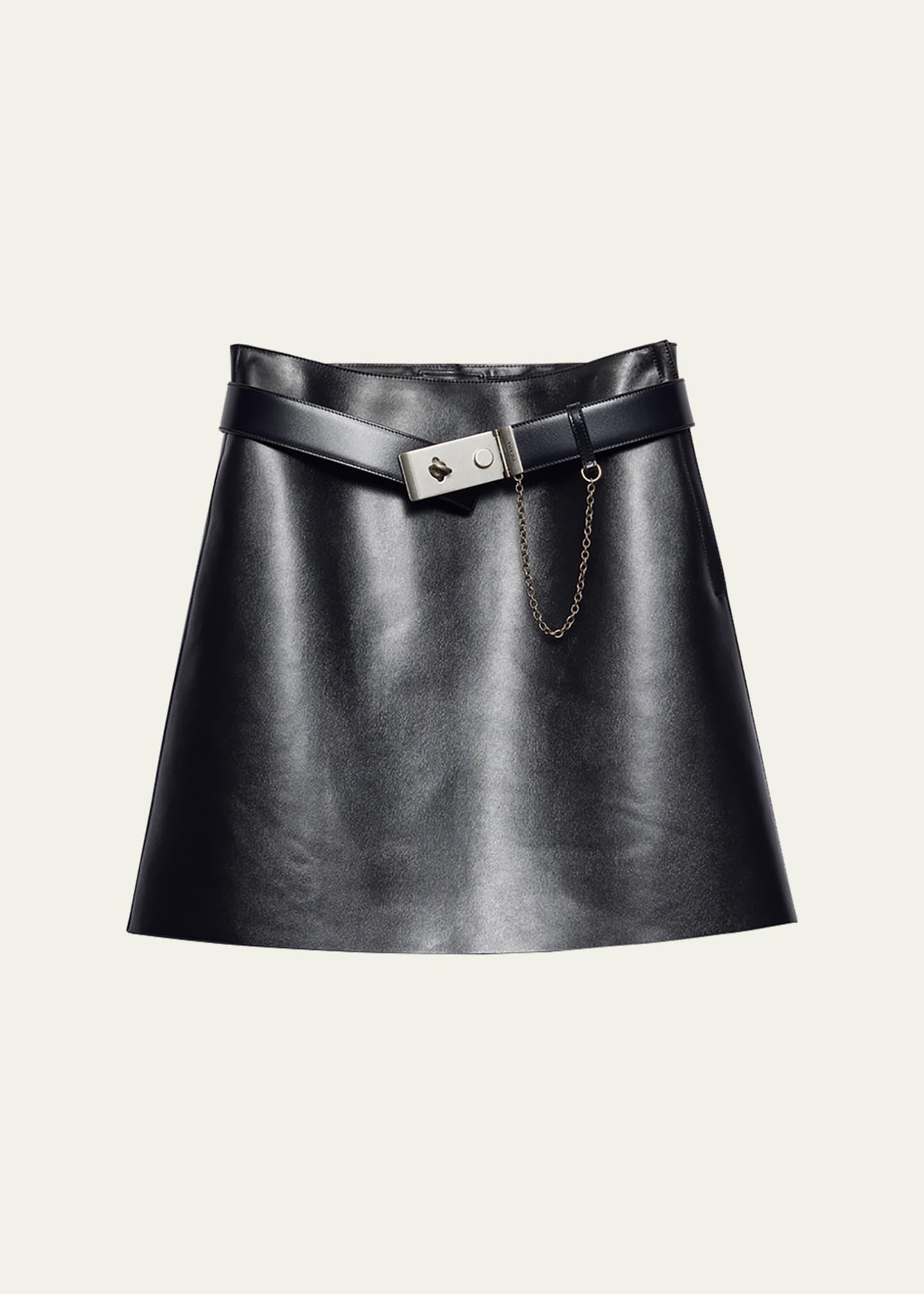 leather belted mini skirt
