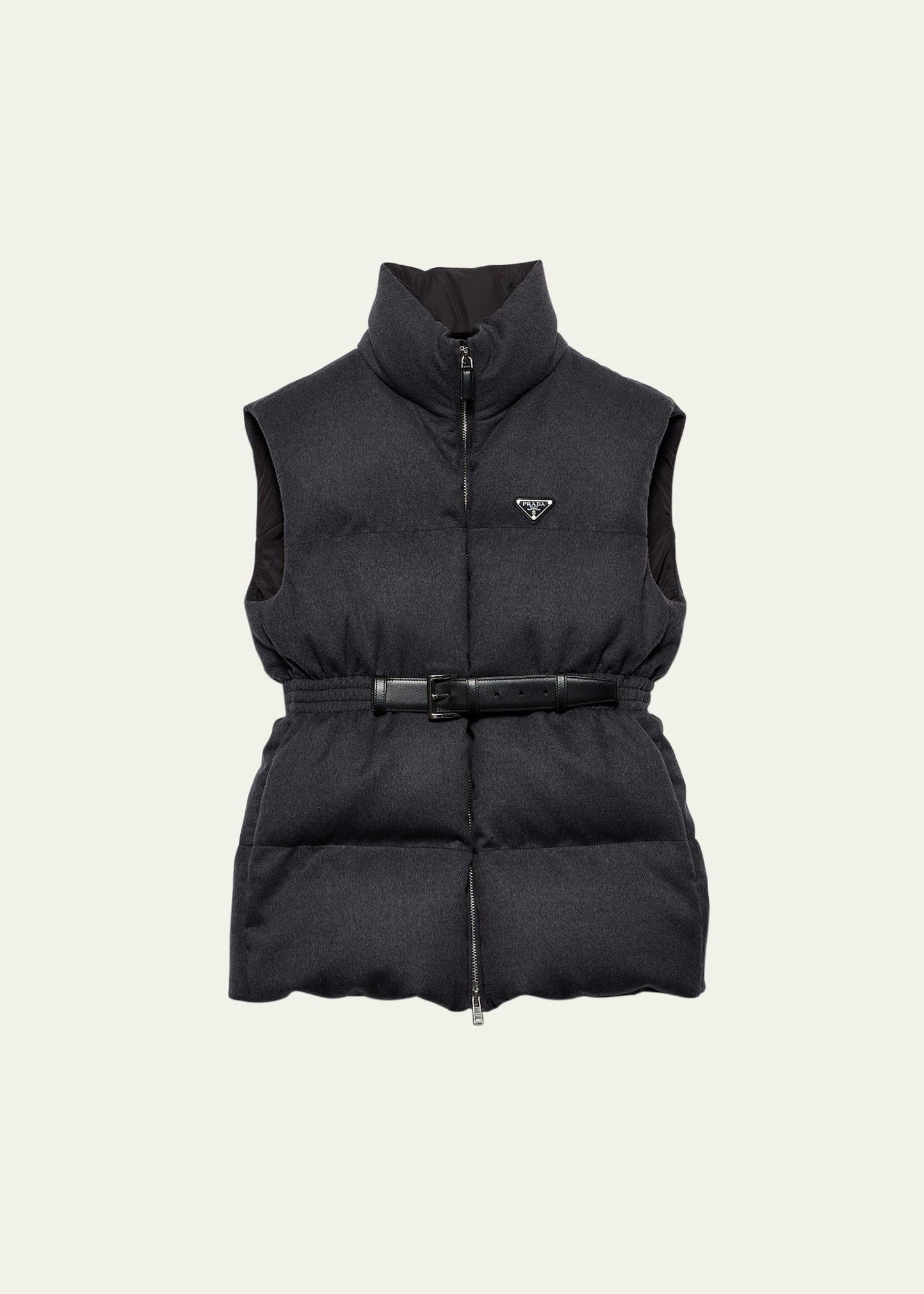 leather belted wool puffer vest
